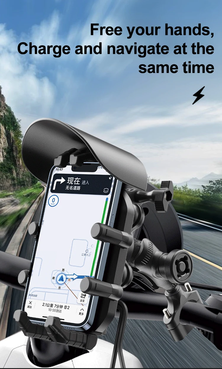 Stoßfester Motorrad-Telefonhalter, 15 W kabelloses Ladegerät und 18 W USB 30 W Typ C, schnelles Aufladen, Motorrad-Fahrrad-Roller-Ständer – Detail 2