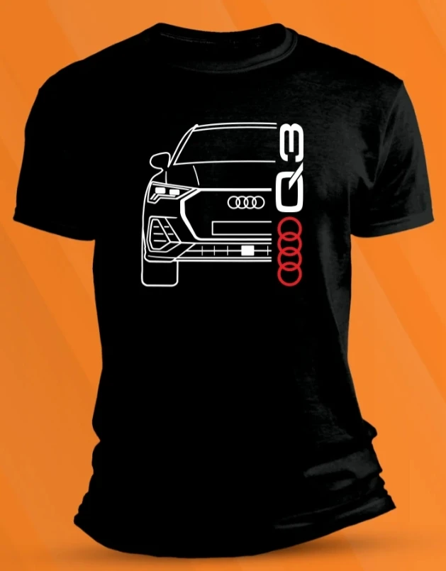 أودي Q3 تي شيرت قطني رجالي أسود أبيض أحمر خط الفن أودي نمط السيارة ملابس الشارع الشهير عادية صيف 2025 #1