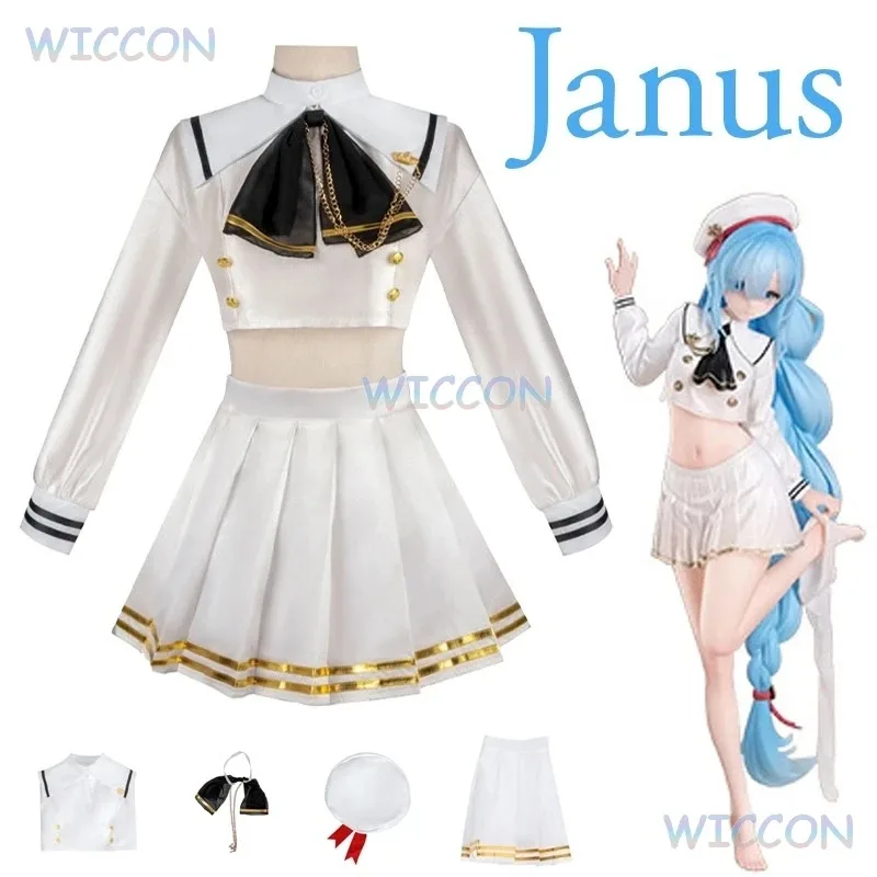 Cygame azur lane janus cosplay traje sexy sexy saia de verão jogo marinheiro uniforme branco feminino halloween jk uniforme escolar