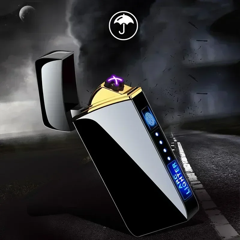 Hot Electric Windproof Metal Lighter Double Arc Flameless Plasma Rechargeable USB Lighter LED Power Display Touch Sensor Lighter