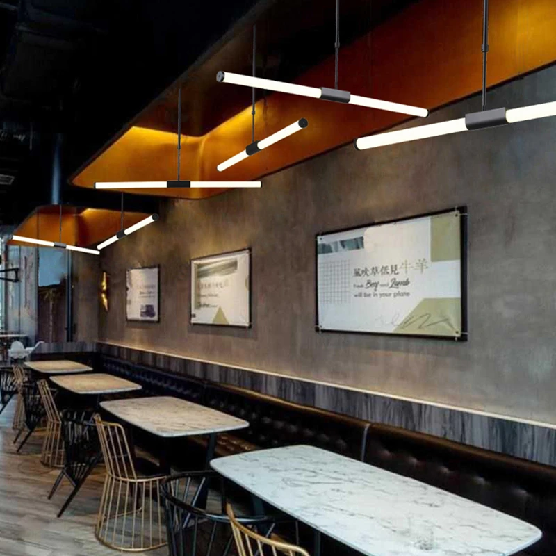 Akari LED Chandelier Simple post-modern long tube chandelier creative lamp front desk shape changeable dining hanging light