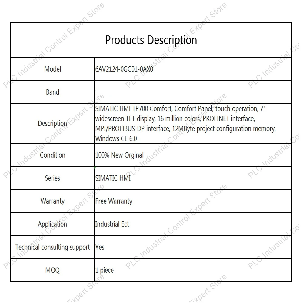 6AV2124-0GC01-0AX0 SIMATIC HMI TP700 Comfort Panel  6AV2 124-0GC01-0AX0 Touch Panel New Original