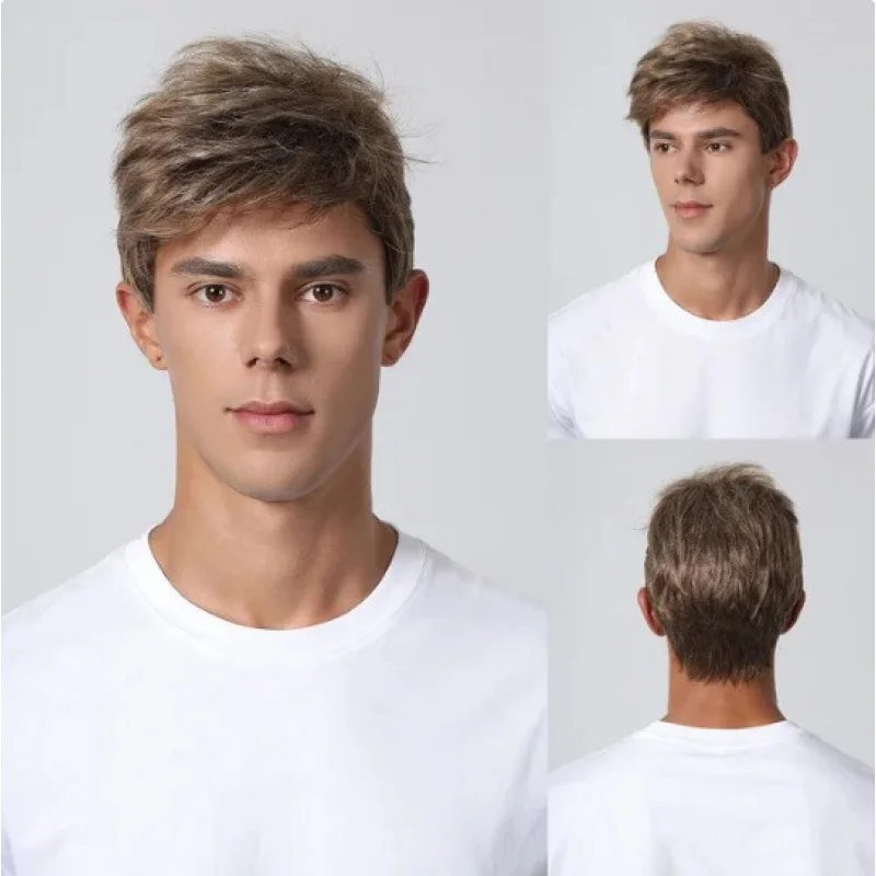 

Men's Daily Wear Curly Hair Full Wig Grey Short Men's Wigs+Wig Cap