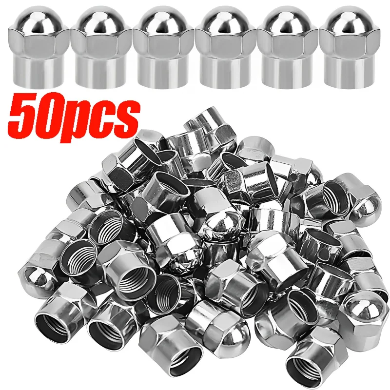 

50pcs Universal Tire Valve Caps Round Head Chrome Plating Material Plastic Dust Proof Covers for Cars Motorcycles Bike Valve Cap