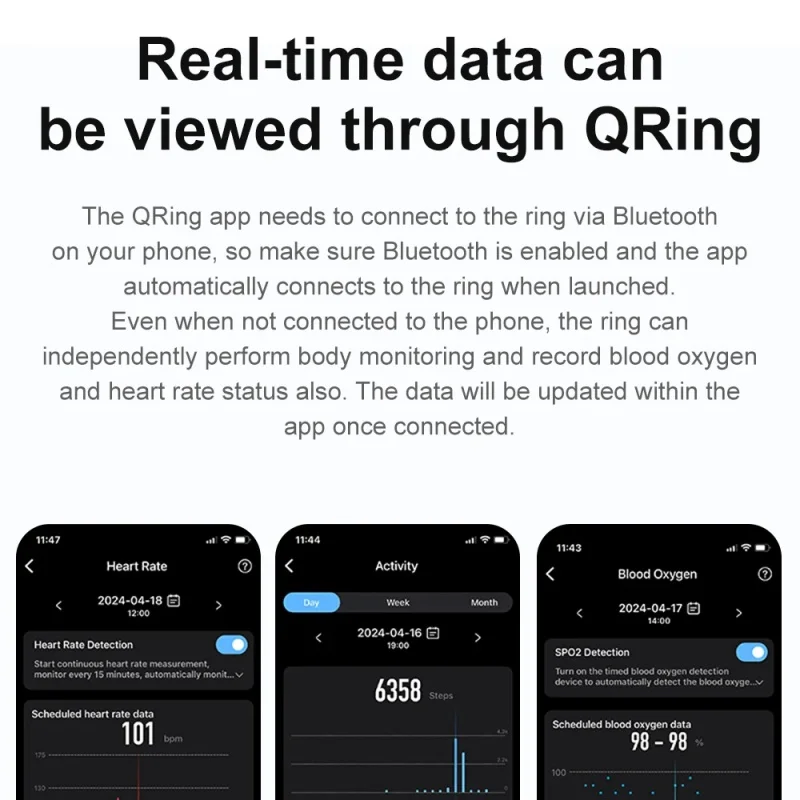 R06 스마트 링 스포츠 심박수 혈액 산소 모니터링, IP68 5ATM 방수 스마트 링, 안드로이드 IOS, 남성 여성 피트니스 트랙