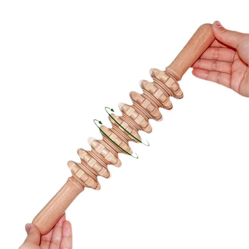 

Adjustable Wood Massage Roller, Handheld Body Sculpting Tool for Muscle Recovery & Cellulite Reduction.