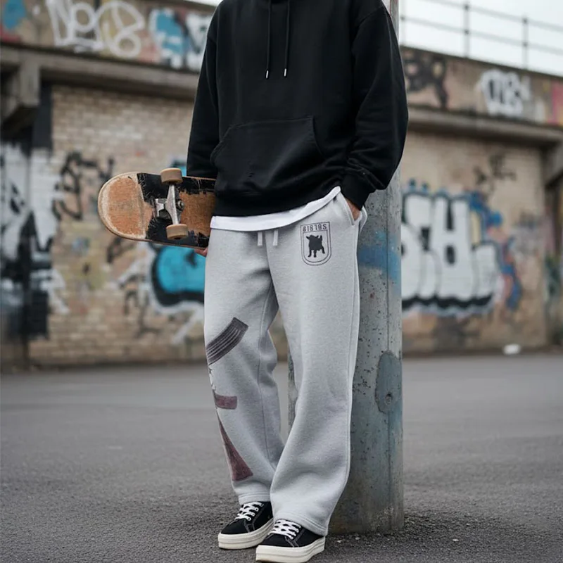 

Осенние брюки Y2K High Street с двойной талией, свободные прямые спортивные брюки в стиле хип-хоп, повседневные брюки с принтом для спортзала для мужчин и женщин