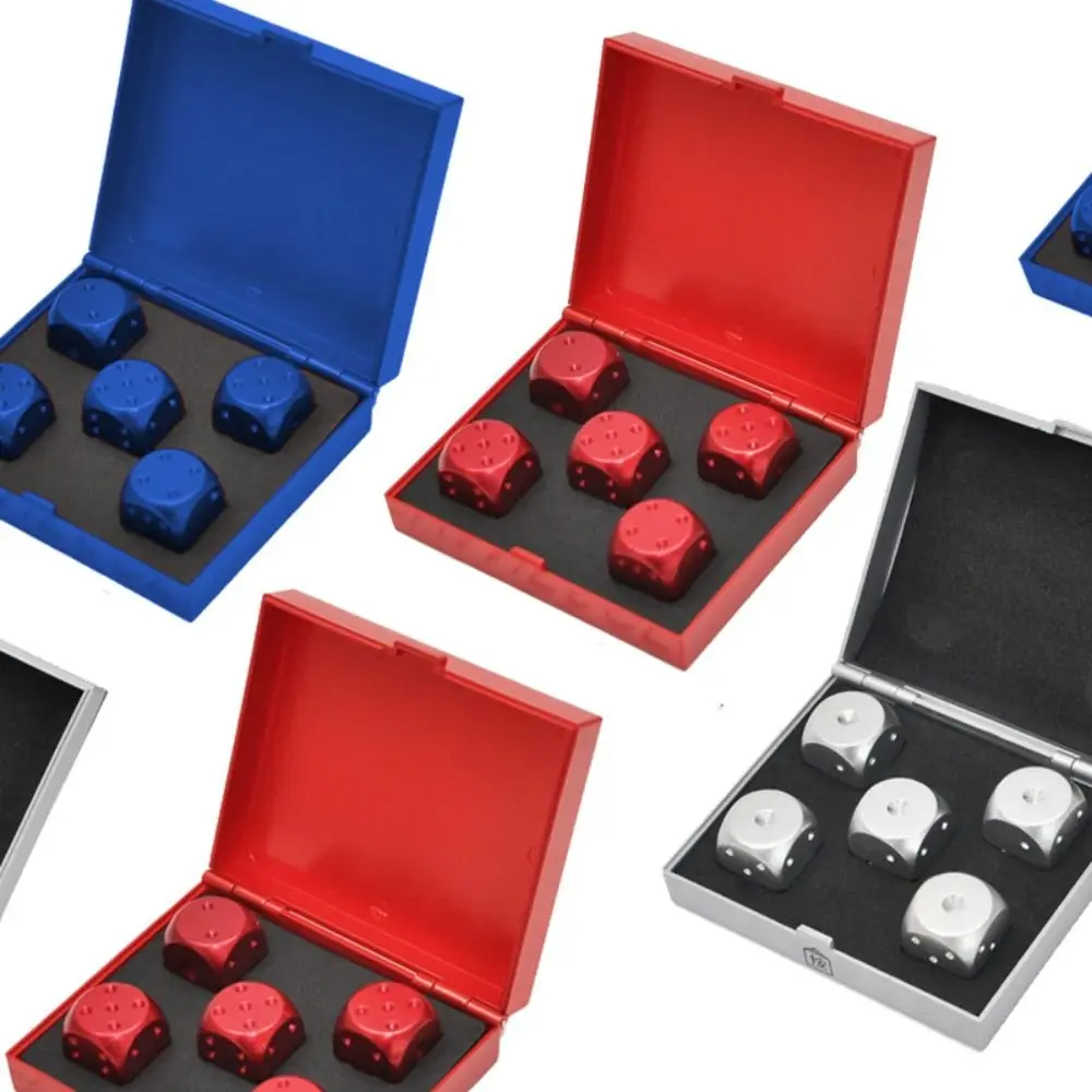 

Aluminum Alloy 5 in1 Metal Dices with Case Figurines Metal Solid Dice 6 Sided Hand Polished Rounded Corners Dice Set