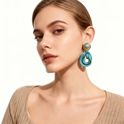 Unique Vintage Gold Color Enamel Dangle Earrings For Women Big Metal Pendant Drop Earring Fashion Brand Jewelry Gifts Wholesale