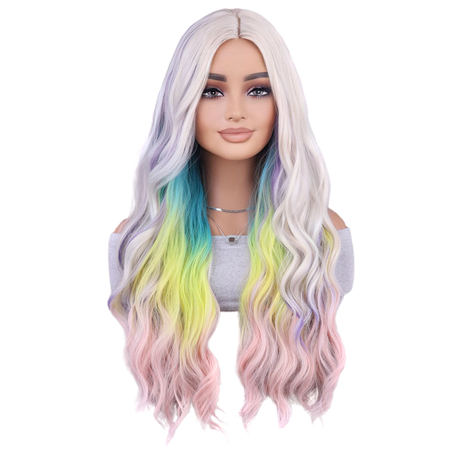 

Цветные полные парики со средним пробором, естественный вид, полный головной убор, парик для косплея, аксессуары для костюмов, локальная доставка