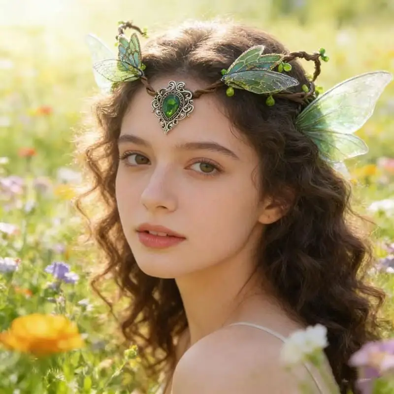 New Forest Style Elven Flower Vine Tiara Elf Crown Artificial Floral Wreath Fairy Headband Fantasy Diadem Wedding Cosplay Decor