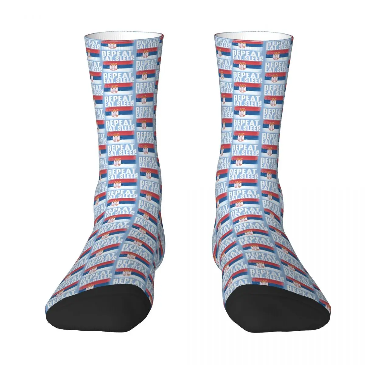 Serbian Patriotic Pride Eat Sleep Repeat Yugoslavia Flag Kawaii Socks School Cartoon Pattern Socks