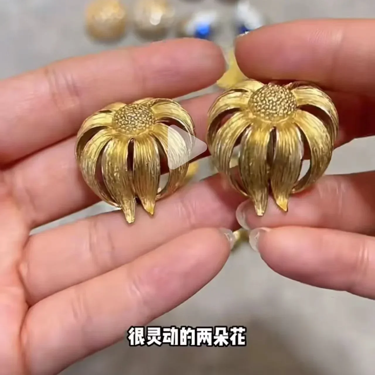 

Vintage 24K Real Gold Electroplated Flower Ear Clips and Earrings