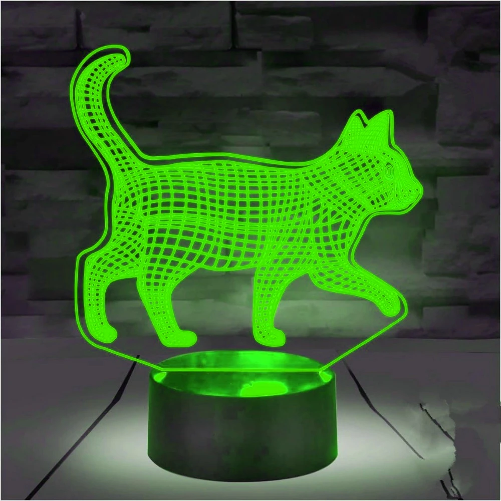 3D Cat LED Illusion Lamp Optical Night Light Lamp for Bedroom Decoration 7 Colors Changing Nightlight Child Christmas Gift Party