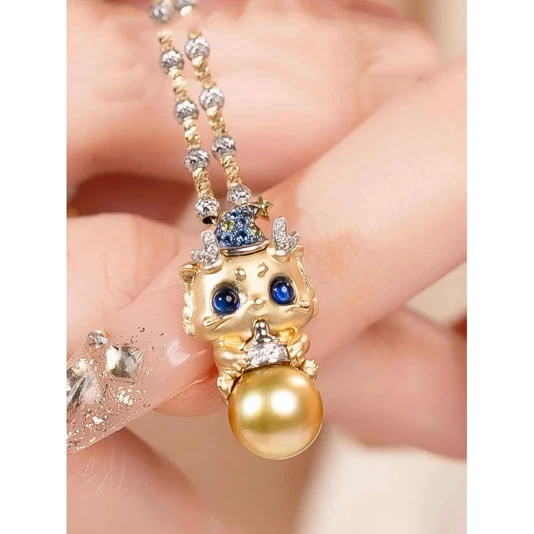 Lüks sevimli q-edition ejderha bebek kolye parlayan mavi zirkon gözler zarif kakma mavi sarı zirkon uyku şapka ejderha