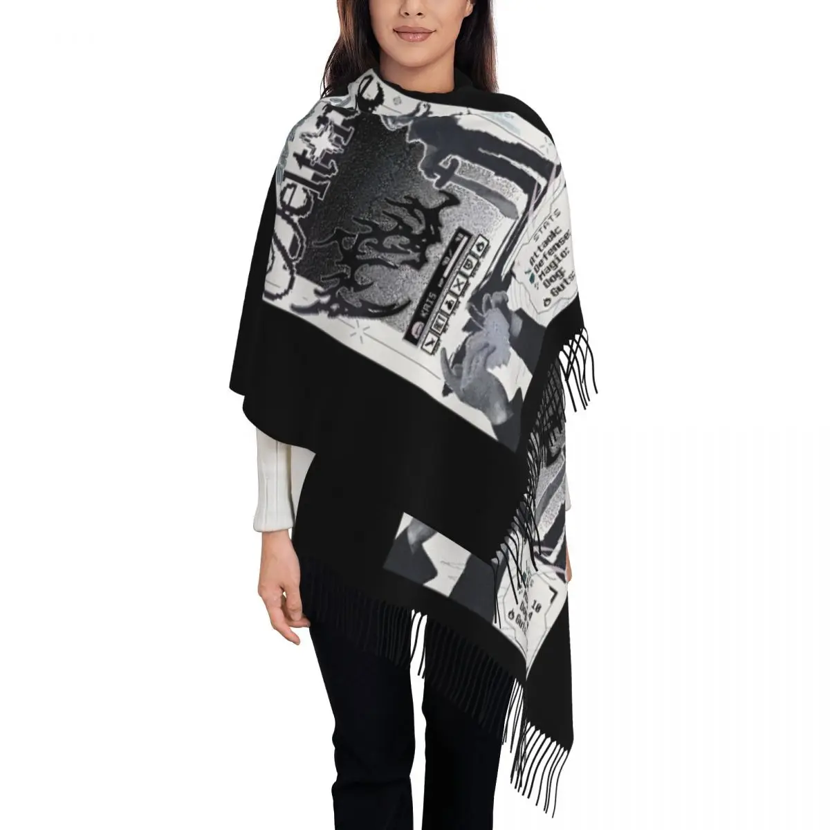 

Custom Deltarune Tassel Scarf Women Winter Warm Shawls Wraps Female Scarves