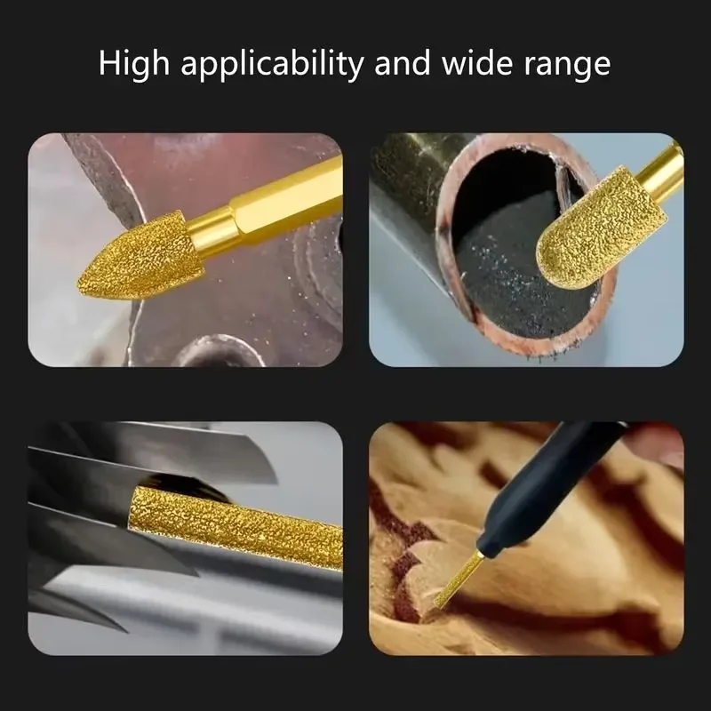 3pcs Diamond Grinding Head Tile Rotary File Polishing Head for Iron, Stainless Steel, Ceramic, Tile, Fits Drill