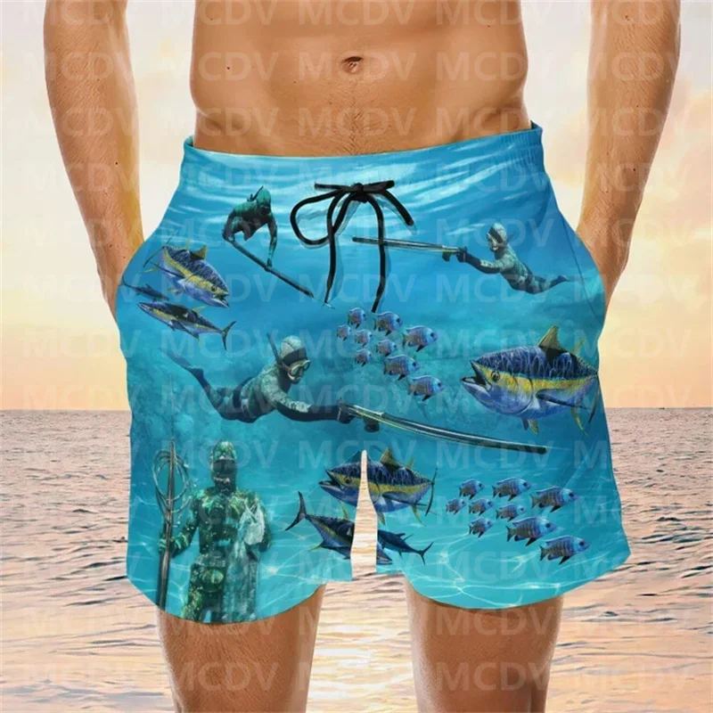 Scuba Diving Camo Board Shorts, Scuba Dive Men\'s Swim Trunks Board Short, Men\'s Swimwear Dive Shorts