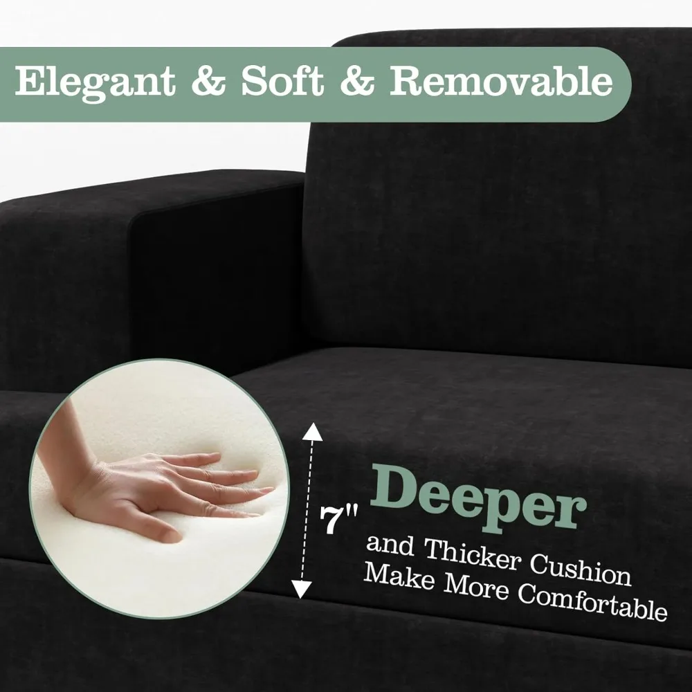 أطقم أريكة Loveseat و3 مقاعد، طقم أريكة مريح باللون الرمادي الداكن لأثاث غرفة المعيشة، أريكة صالة حديثة على شكل سحابة