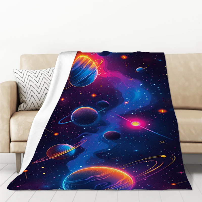 Solar System Astronaut Space Themed Planet King Lid Cushion Blanket for Winter Thick Microfiber Bedding Sofa Blankets & Throws