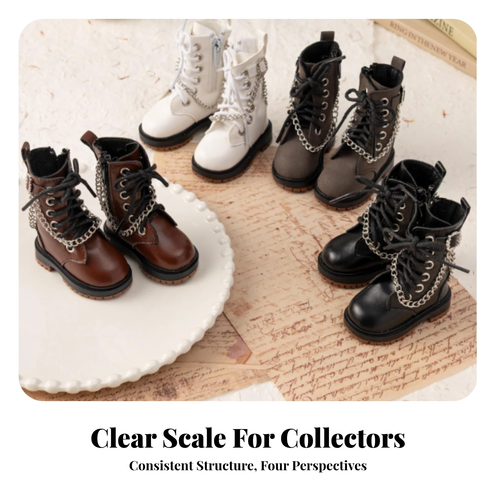 BJD Doll Ankle Boots Fashion-Forward Doll Boots with Chain Miniature Footwear Compact Polished