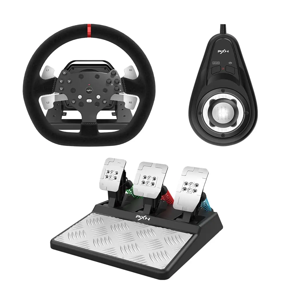 

Force Feedback Steering Wheel Detachable Racing Wheel 270/900 Degree Race Steering Wheel with 3-Pedals and Shifter Bundle