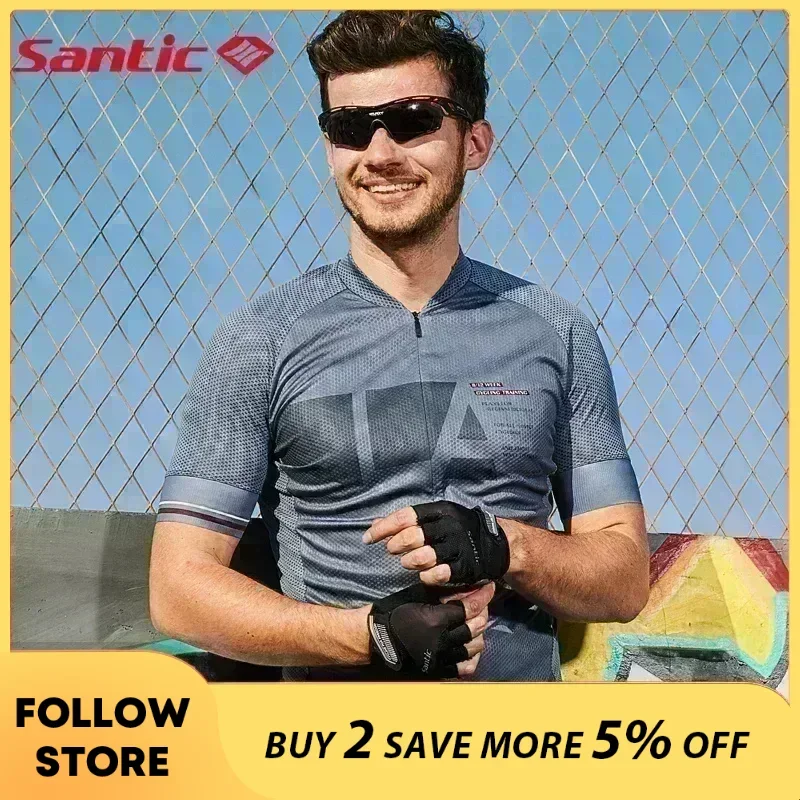 Santic-Maillot de cyclisme en maille respirante pour homme, demi-fermeture éclair, chemises de sport VTT, vêtements d'équitation en montagne, t-shirts de sport, taille asiatique