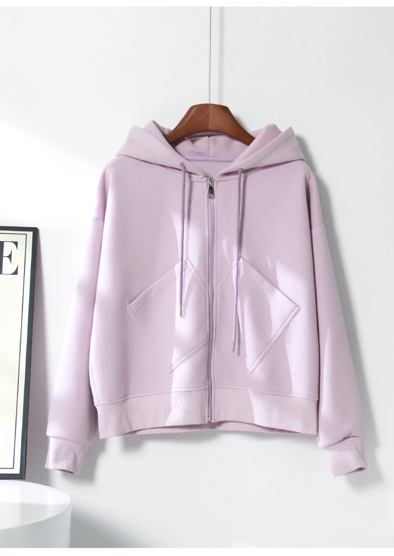 American Purple Hooded Zipper Short Hoodie Loose Fashionable Gentle Style Early Autumn Women's Cardigan Jacket 2024 New Item