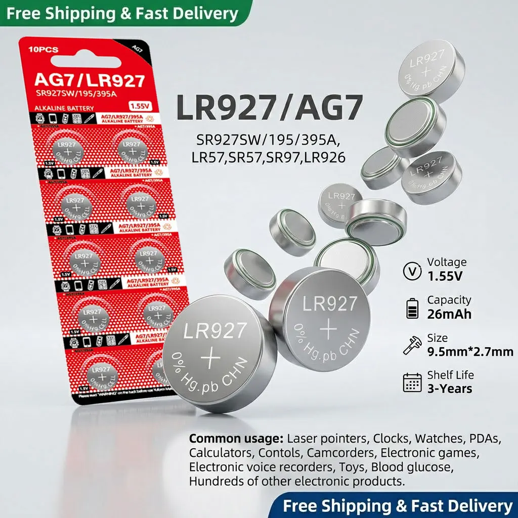 

20-100PCS AG7 395 Alkaline Button Battery LR927 395A L926F SR927SW for Watch Toys Remote Calculator