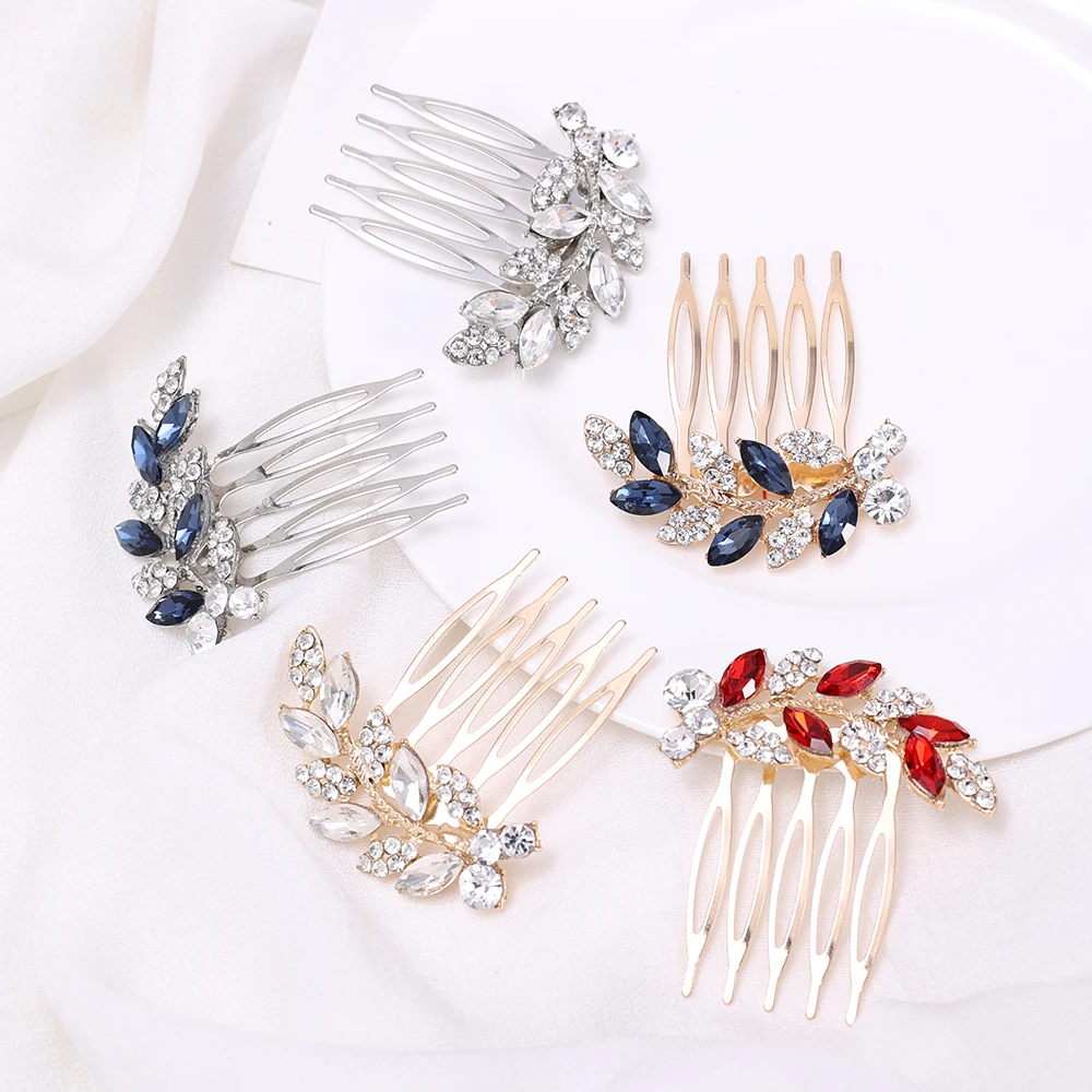 Crystal Leaves Hair Pins Clips Combs  for Women Bride Hair Jewelry Wedding Hair Accessories Rhinestone Party Hairpin Headpiece