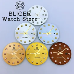 BLIGER 24.5mm Watch Dial Sunburst Rose Gold Mother Pearl White Silver Gold Rose Gold Diamond Index with Hands Fit NH05 Movement