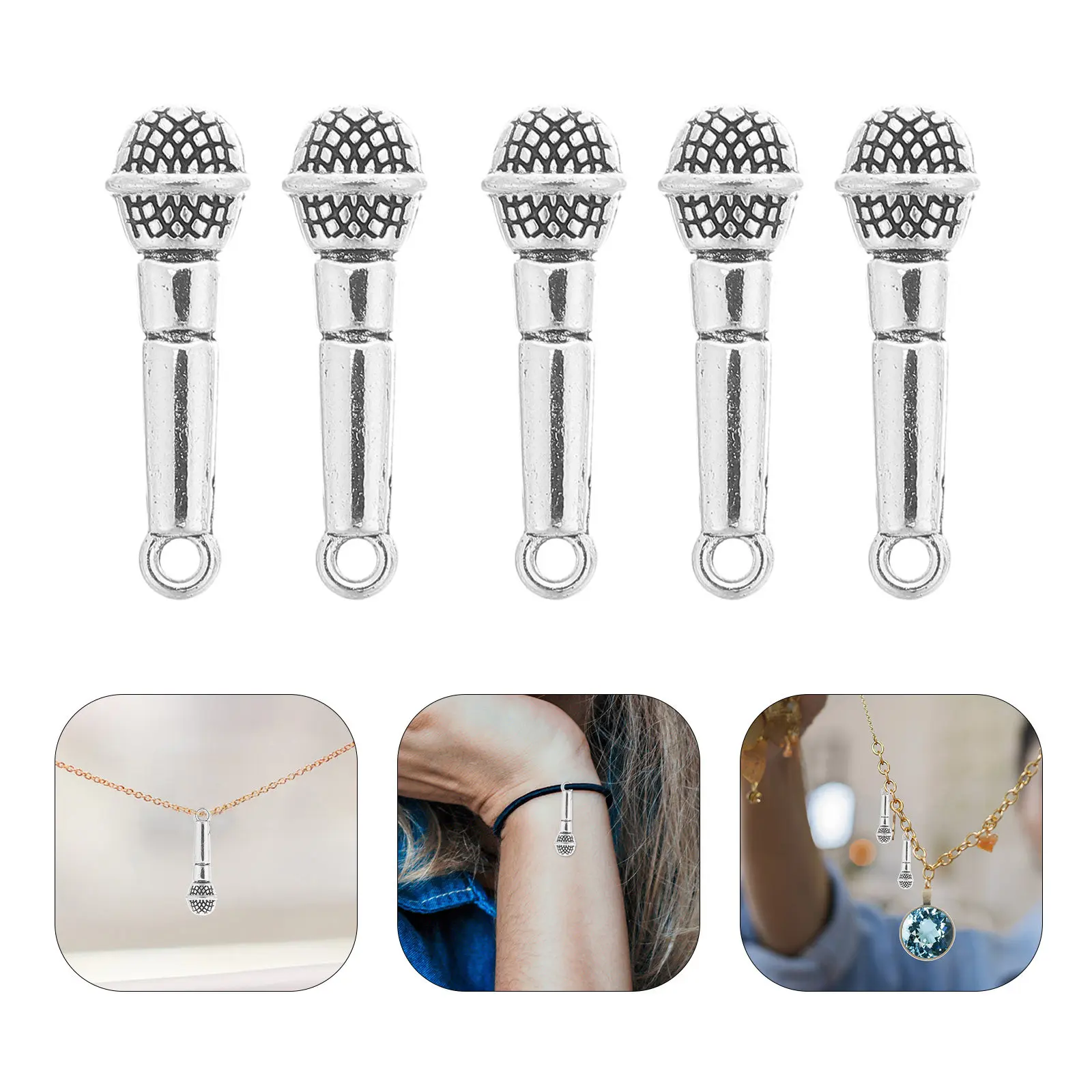 

20Pcs Silver Microphone Pendant Alloy Miniature Music Charms for DIY Jewelry Making Bracelets Necklaces Keys