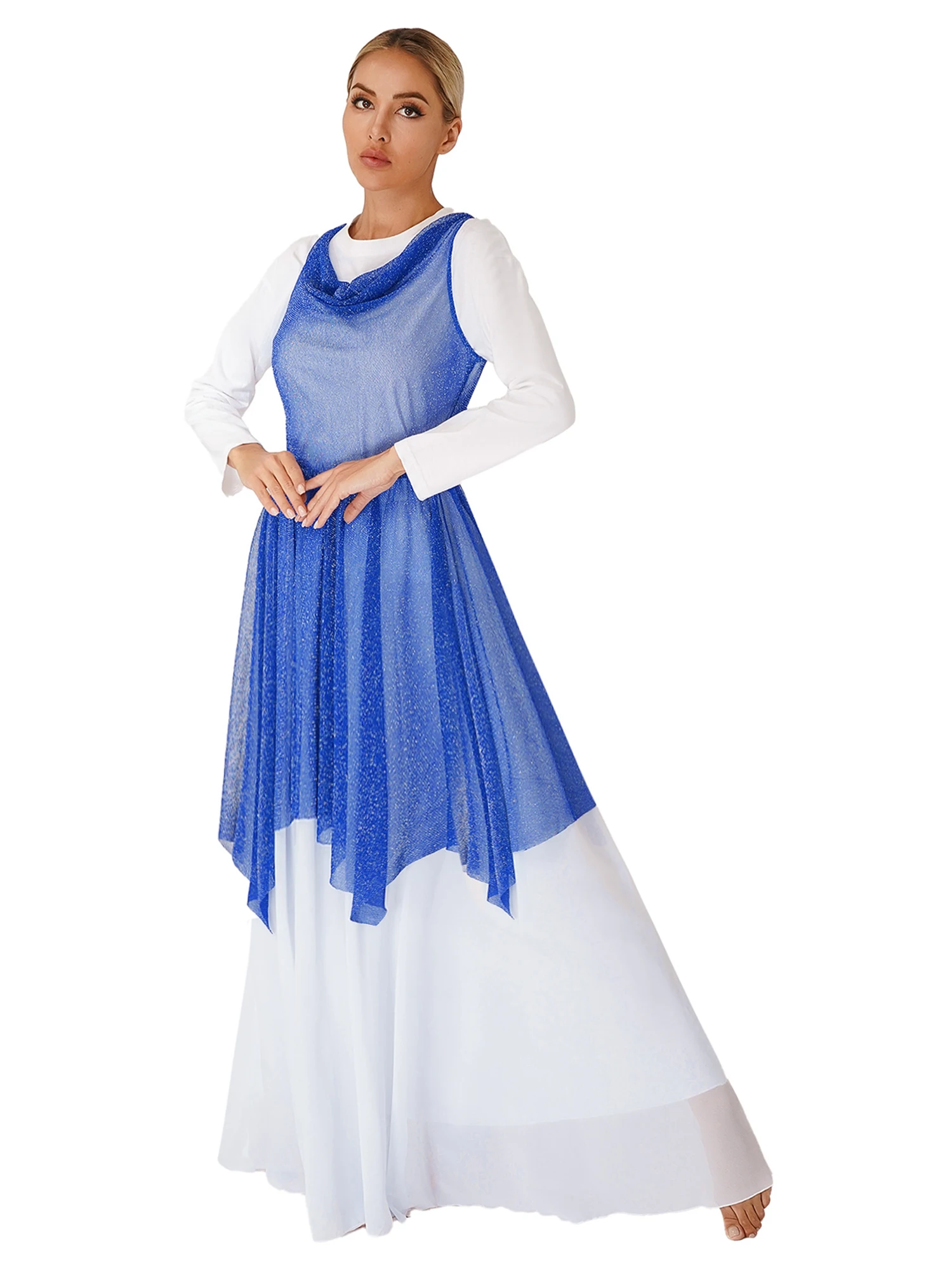 Vestito da ballo di culto liturgico trasparente scintillante da donna vestito da ballo lirico moderno da sala da ballo Costume da spettacolo di danza del coro della chiesa