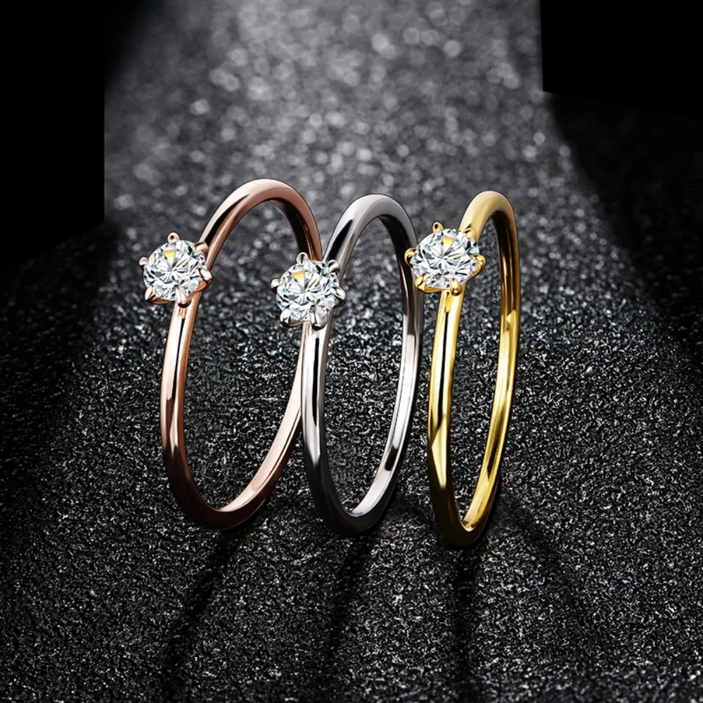 CHARMING Luxury Yellow Gold Plated Moissanite Rings Minimalist Style 925 Sterling Silver For Women Engagement Bride Fine Jewelry