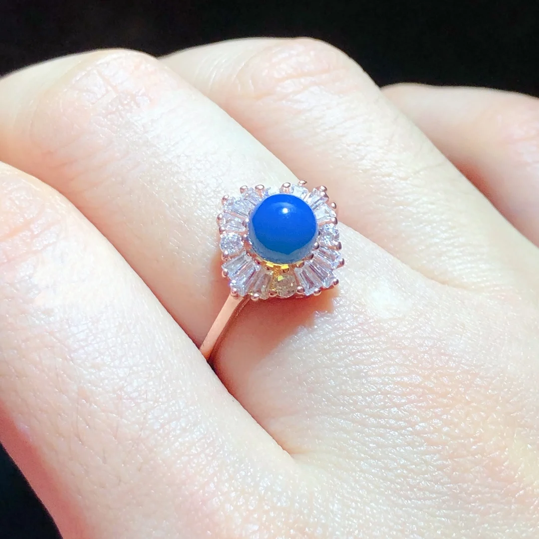 

Multi-Gem Women's 925 Sterling Silver Rose Gold Adjustable Ring 6mm Blue Amber Starburst Romantic Love Gift