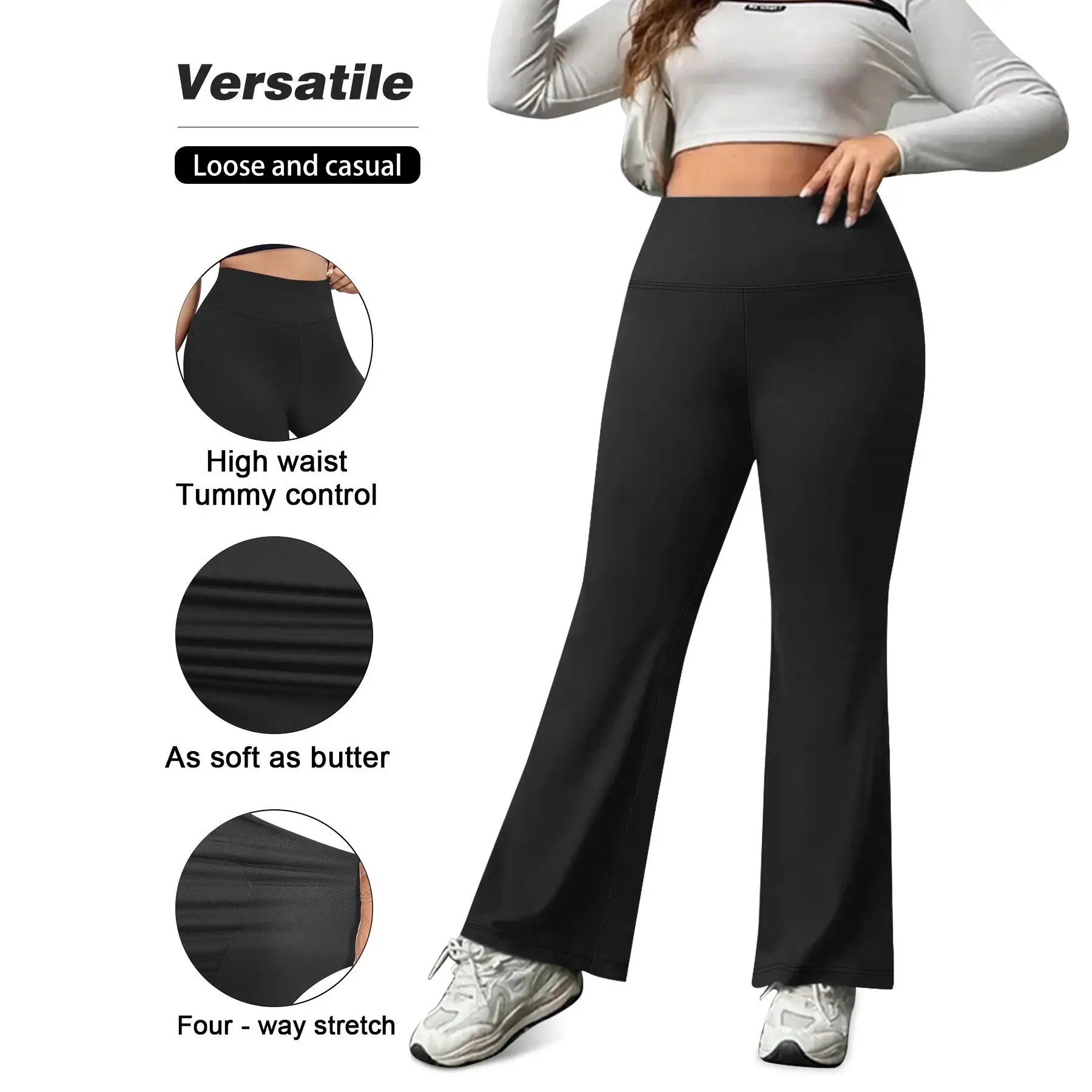 High Waist Flared Yoga Pants plus Size Comfortable Long Leggings Polyester Fabric Women's Base Layer Pants Spring 2024