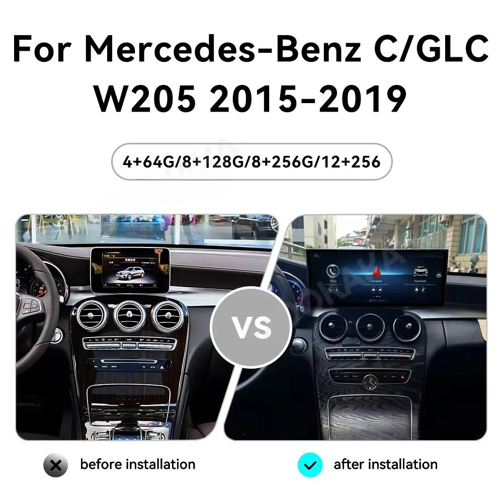 C/GLC W205 2015-2019 Auto Stereo Radio  Navigation Multimedia Player Android 14 LCD Screen USB Car Accessories