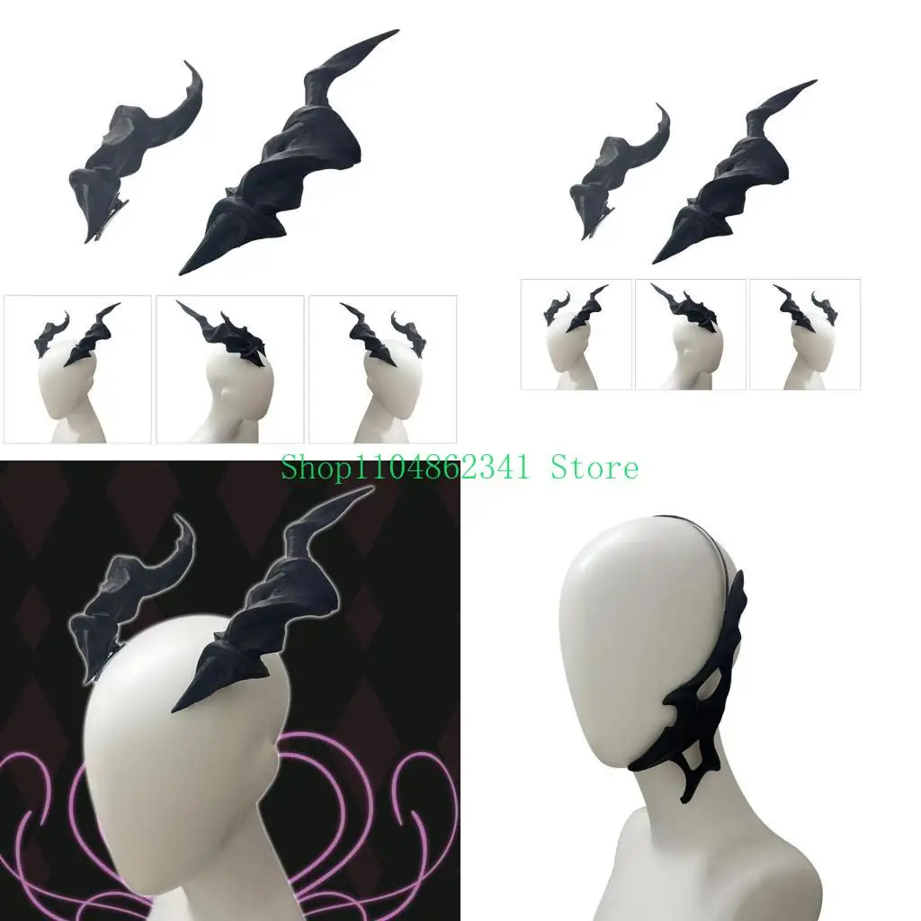 

5asd Girl Flat Clip Hairpin Cosplay Anime Horn Black Halloween for Women