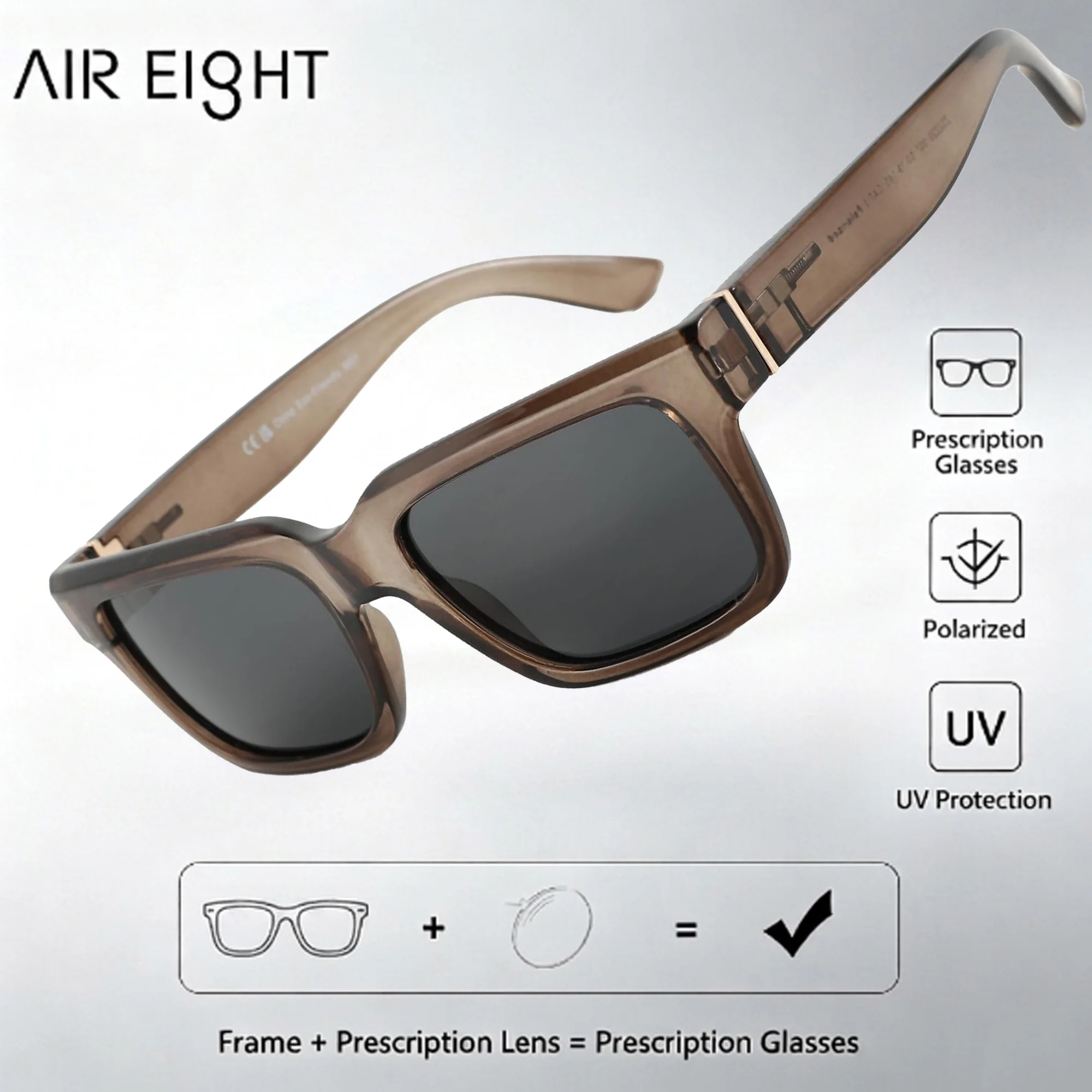 AIR EIGHT Square Acetate For Men Progressive Prescription Sunglasses Polarized UV400 Thick Frame Everyday Eyewear