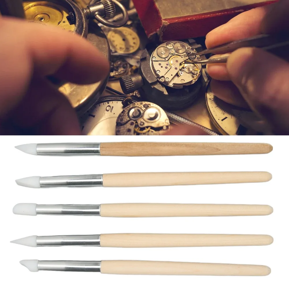 Ferramenta profissional de limpeza de mostrador de relógio, material de silicone, ponta de borracha, ferramenta de reparo de relógio, conjunto de caneta pincel de arranhões, limpeza de joias