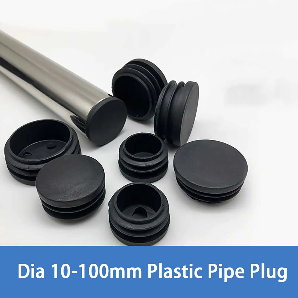Zwart PE Plastic Ronde Plug Dia 10/20/30/40/48/60/70-100mm Ronde Pijp Plug Ronde Plug Tafel Stoel Voetsteun Meubelaccessoires