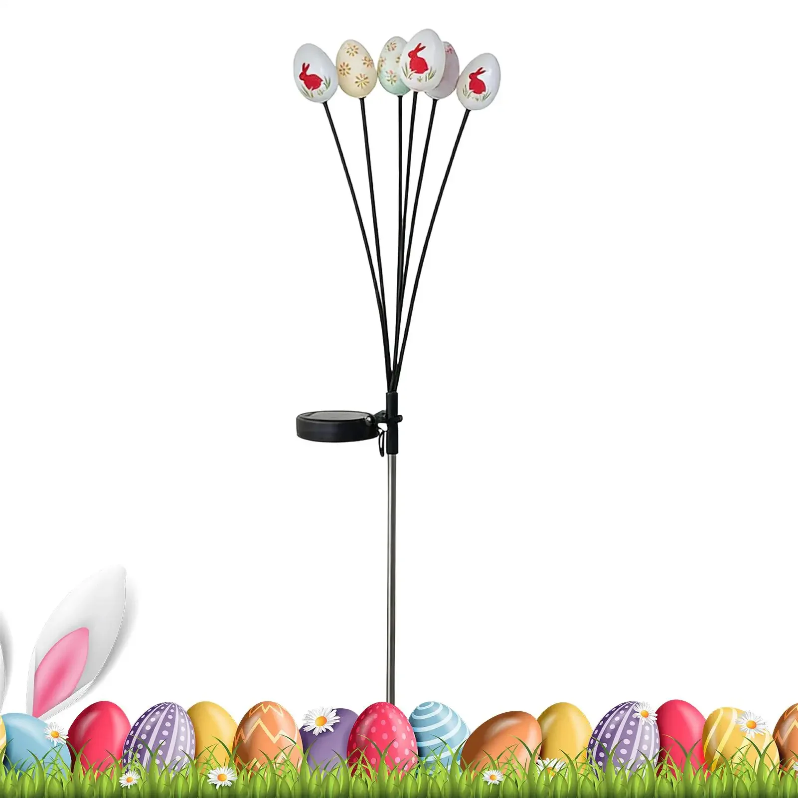 Easter Egg Outdoor Waterproof Solar Light Swaying Easter Eggs Outdoor Decorations Solar Stake 6-LED Lights with Ground Plug