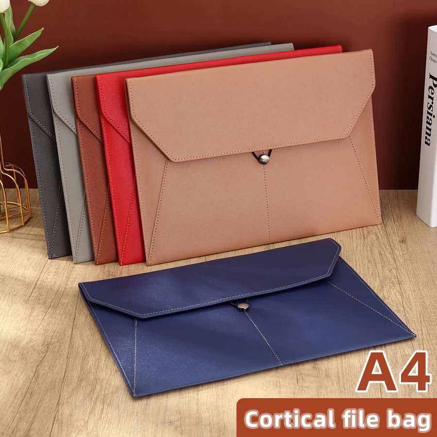 1Pcs Fashion Leather File Bag For Document Organizer A4 Document Storage Bag Business Contract Bills