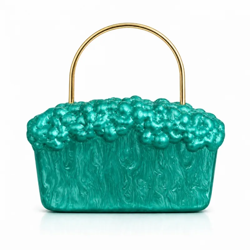 

2026 Luxury Designer Hard Acrylic Evening Bag A Fashionable, Simple, and Elegant Party Wedding Clutch Purse with Metal Handle