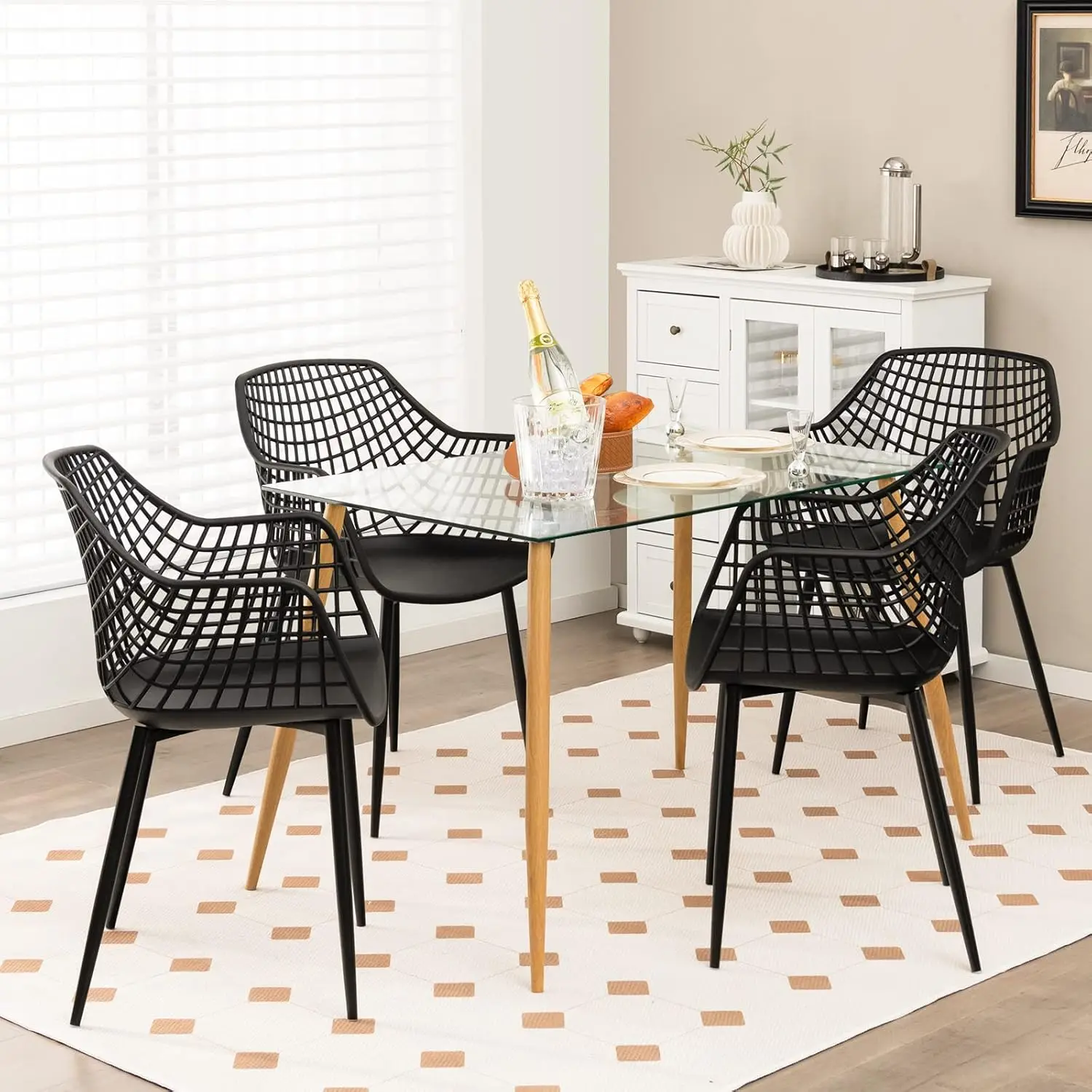 Giantex Modern Dining Chairs Set of 4 - Black Arm Chair with 15