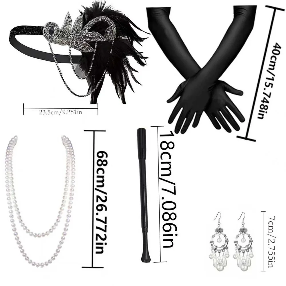 PESENAR Vintage 1920s Flapper Fashion Accessory Set - Elegant Headpiece, Long Gloves, Jewelry