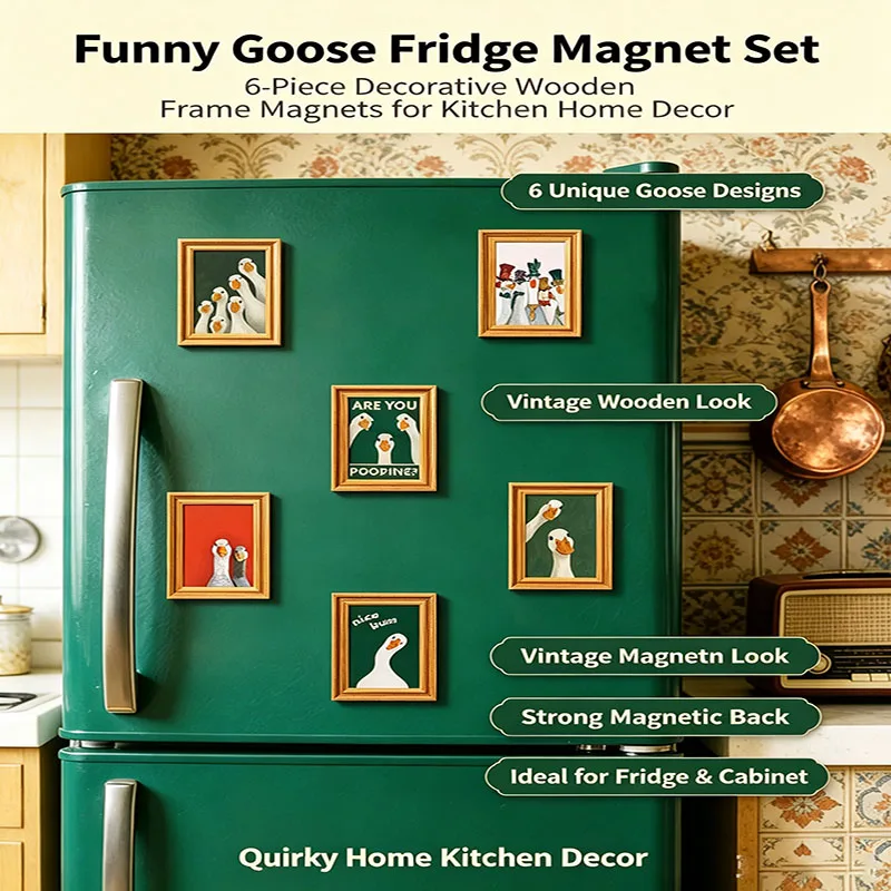 Novelty Goofy Goose Fridge Magnets, Golden Wooden Frame Magnetic Sticker, Funny Decor for Kitchen Cabinet Locker - view 3