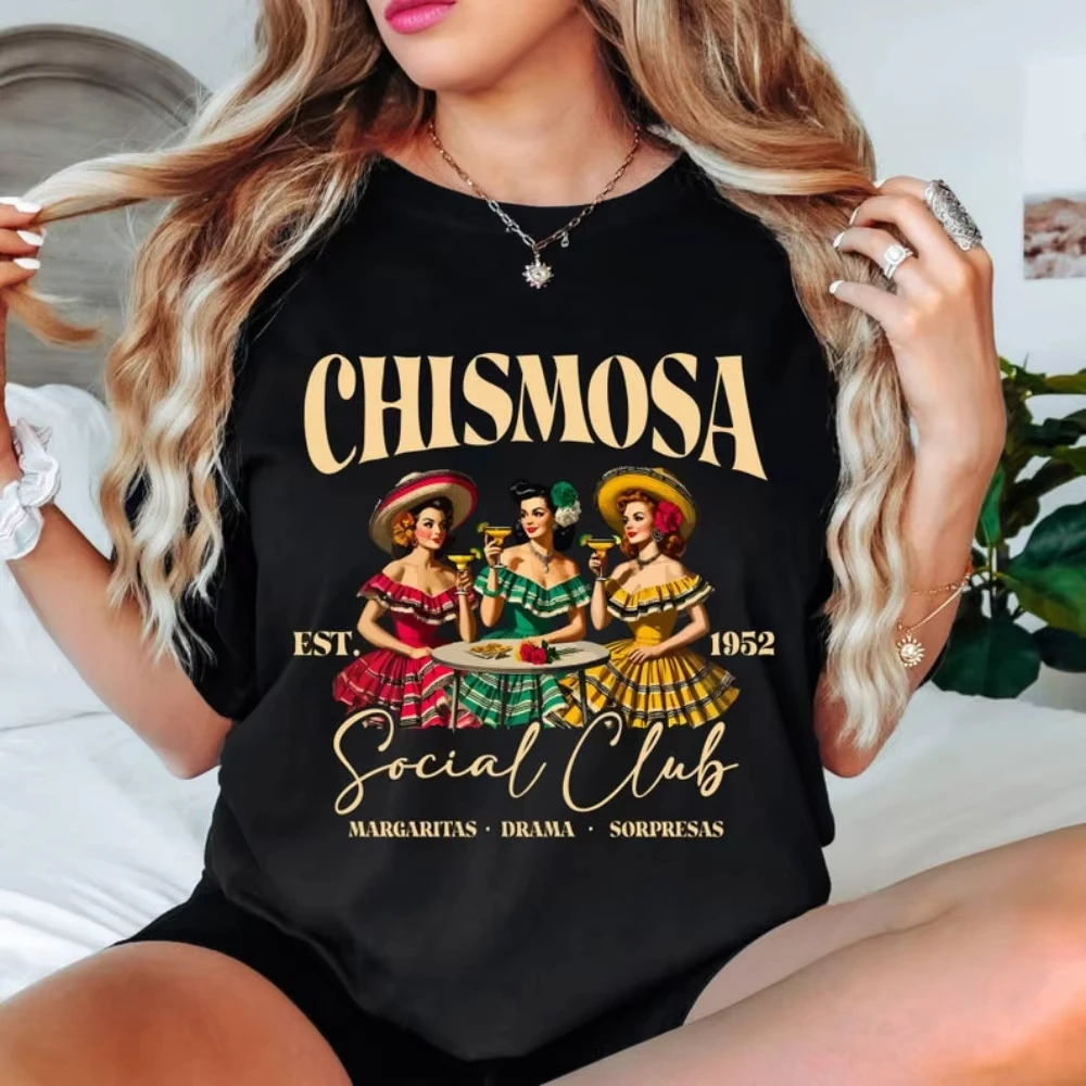 

Футболка Chismosa Social Club 2024, футболка для латина Chisme, мексиканский подарок, ретро, мексиканская маргарита, кафе, латинские забавные топы, модные латиноамериканские топы
