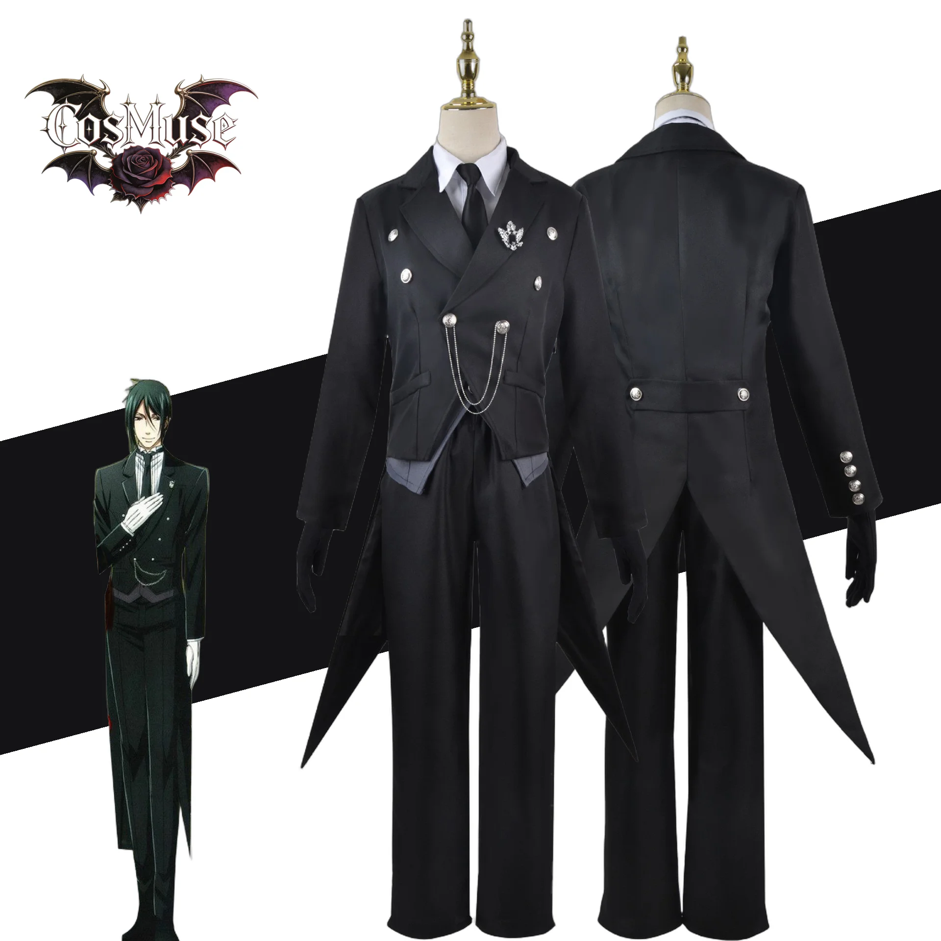 

Sebastian Michaelis Black Butler Adult Cosplay Costume with Wig Carnival Uniform for Women Halloween Party Anime Masquerade Game