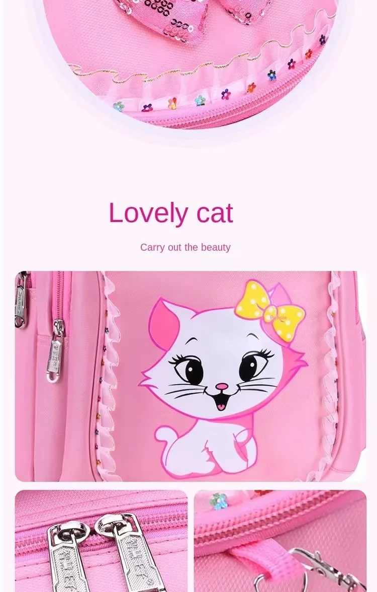 3PCS Kid Backpack For Girls Cartoon Cat Bowknot Children Lovely Bookbag with Lunch Box Schoolbag Gift Girl Backpack Waterproof